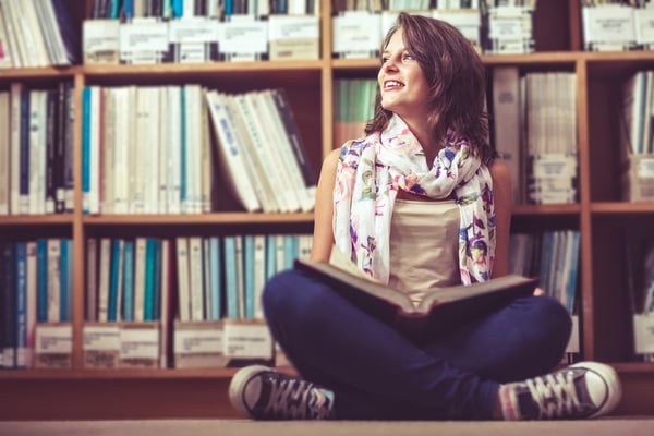 library books girls relaxed carefree 